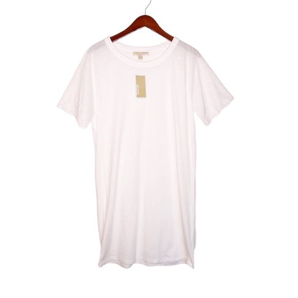 MICHAEL Michael KORS NWT Eyelet Sleeve T Shirt Dress Size Medium in White - Picture 1 of 9